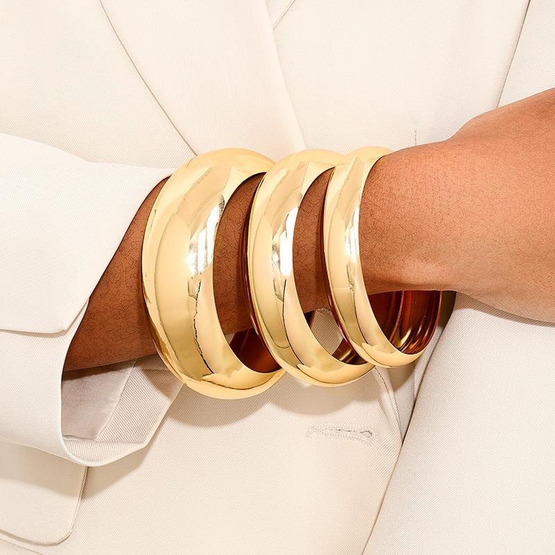 IF ME 3Pcs/Set Classic Geometric Wide Bangles for Women Geometric Smooth Gold Silver Color Chunky Bracelets Party Jewelry Accessories