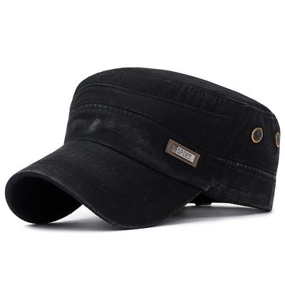 Washed and Aged Men's Outdoor Cotton Sunshade Flat Top Hat, Bamboo Joint Fabric Faded Hat