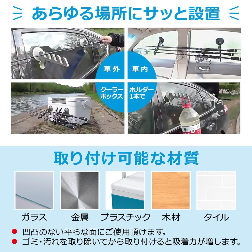 UB-Lab. Saugnapf Angelrutenhalter mit Haken, Auto Rutenhalter, Rutenhalter, Praktisch für Kühlboxen, Mehrzweckaufhänger, 2er-Set