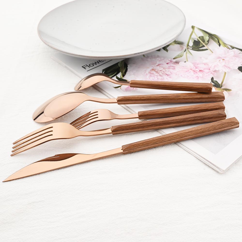 3Pcs/Set Fork Spoon Chopsticks Cutlery Set Wood Handle Dinnerware Stainless Steel Tableware Western Kitchen Flatware
