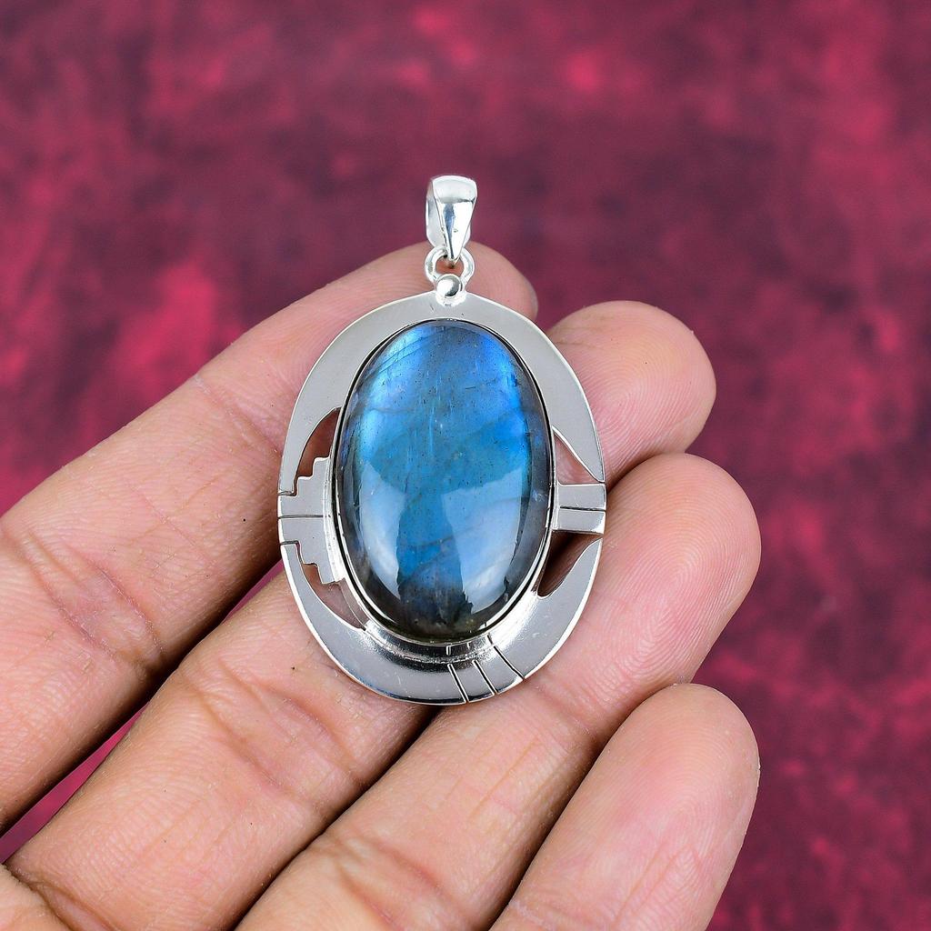 Labradorit Hänge, Handgjort Ädelsten 925 Sterlingsilver Hänge Antika Smycken, För Gåva Silversmycken