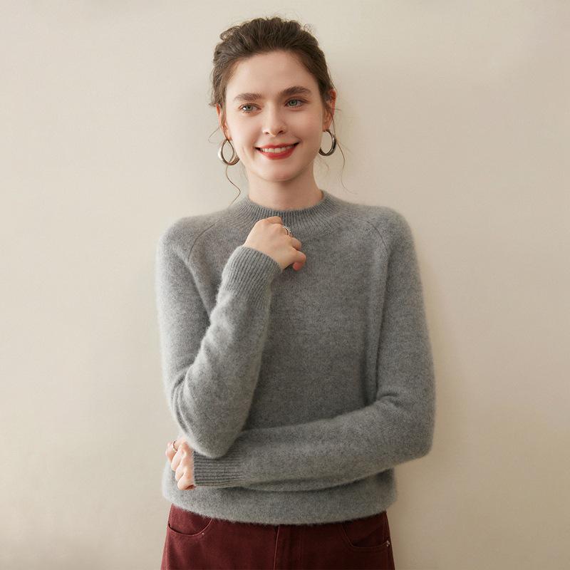 Women's 100% Pure Cashmere Sweater - Autumn/Winter Thick Half-High Collar Knit Base Layer, Loose Slimming Short Style
