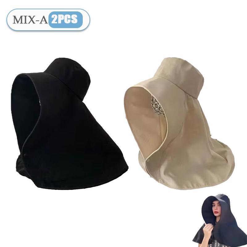Summer Solid Color Women Cap Outdoor Uv Anti Neck Protection Sun Visors Hat Fishing Hiking Big Brim Shawl Sunscreen Ponytail Cap