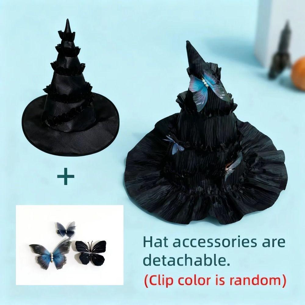 Tall Pointed Cone Top Halloween Hat Gothic Ruched Masquerade Cap  Halloween Party