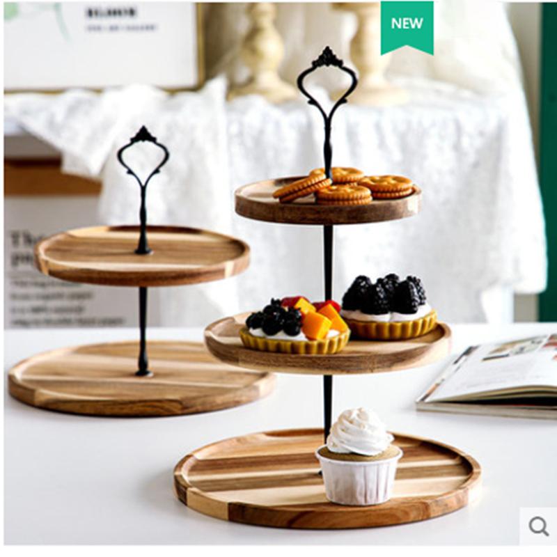 2/3 Tiers Detachable Cake Stand Wooden European Style Pastry Cupcake Fruit Plate Serving Dessert Holder Home Decor Wedding Party