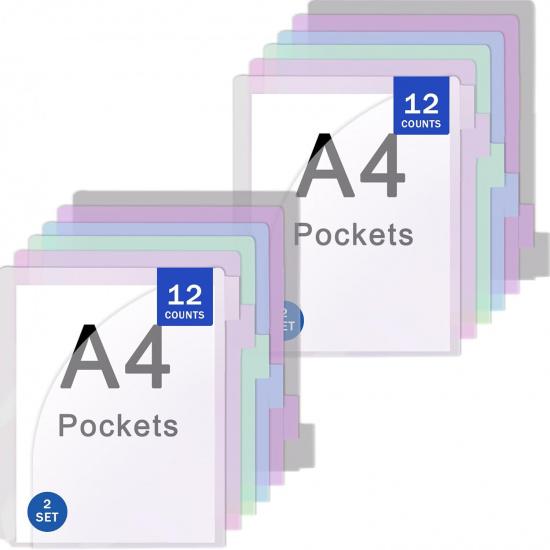 12 Count Plastic Binder Dividers with Pockets, 2 Pack of 6 Tab Multicolor Dividers for 3 Ring Binders, Big ertable Tabs, Works with Sheet Protectors