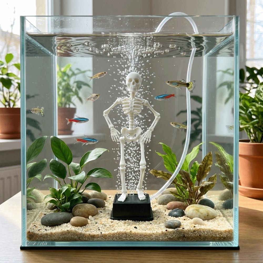 3D Printed Dancing Skeleton Aquarium Bubbler Plastic Fish Tank Bubbler Halloween Decor