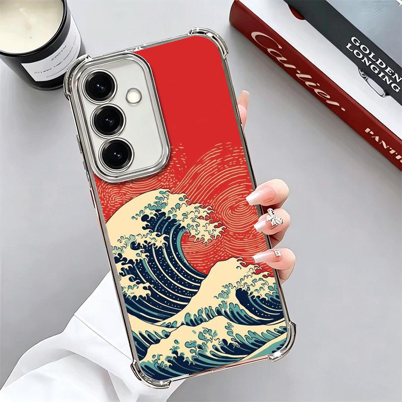 

Japanese Wave Kanagawa Surfing Plating Phone Case For Samsung A17 A07 A37 A57 A16 A56 A15 A55 A14 A54 A13 A53 A26 A36 A25 A35 A2 Samsung A37