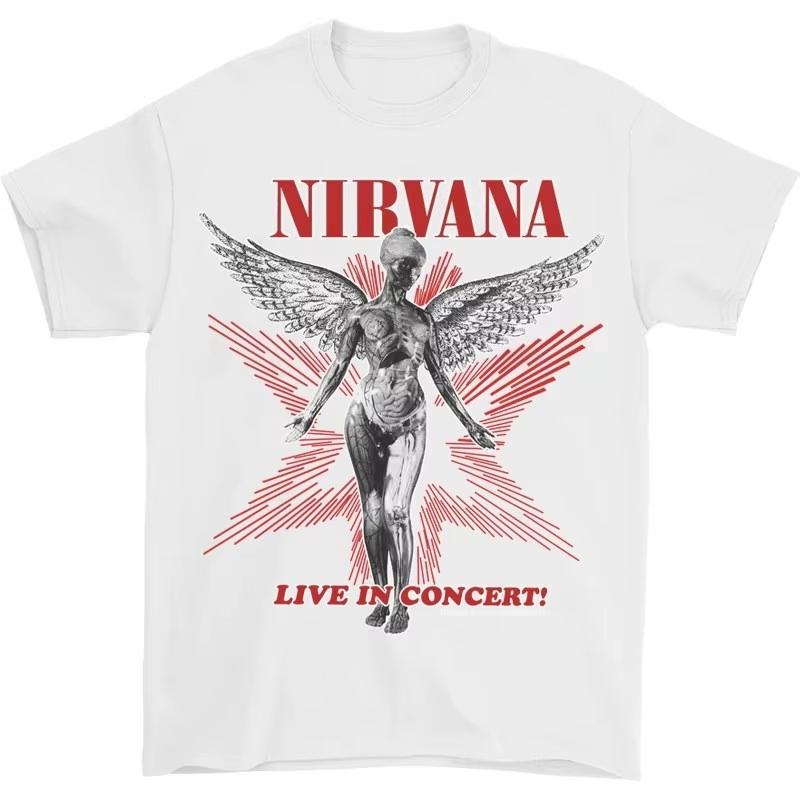 2026 New Nirvana Rock Band Album Print Retro 100 Cotton Oversized Y2K Unisex Women And Men T-Shirt