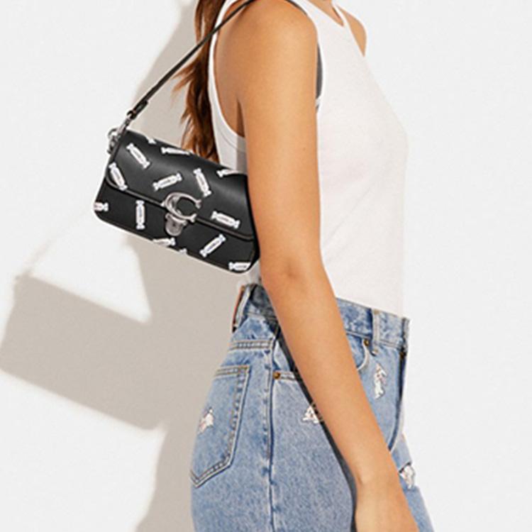 Coach X White Rabbit Collaboration Studio Fashion Print Classic C Logo Leather Fabric Underarm Shoulder Crossbody Bag Women Bags Black CG504-LHBLC