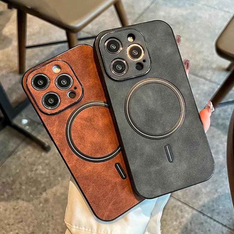 Luxusní kožené magnetické pouzdro pro Magsafe pro iPhone 15 14 Plus 13 11 12 Pro Max Plyšový matný kryt pro bezdrátové nabíjení Příslušenství