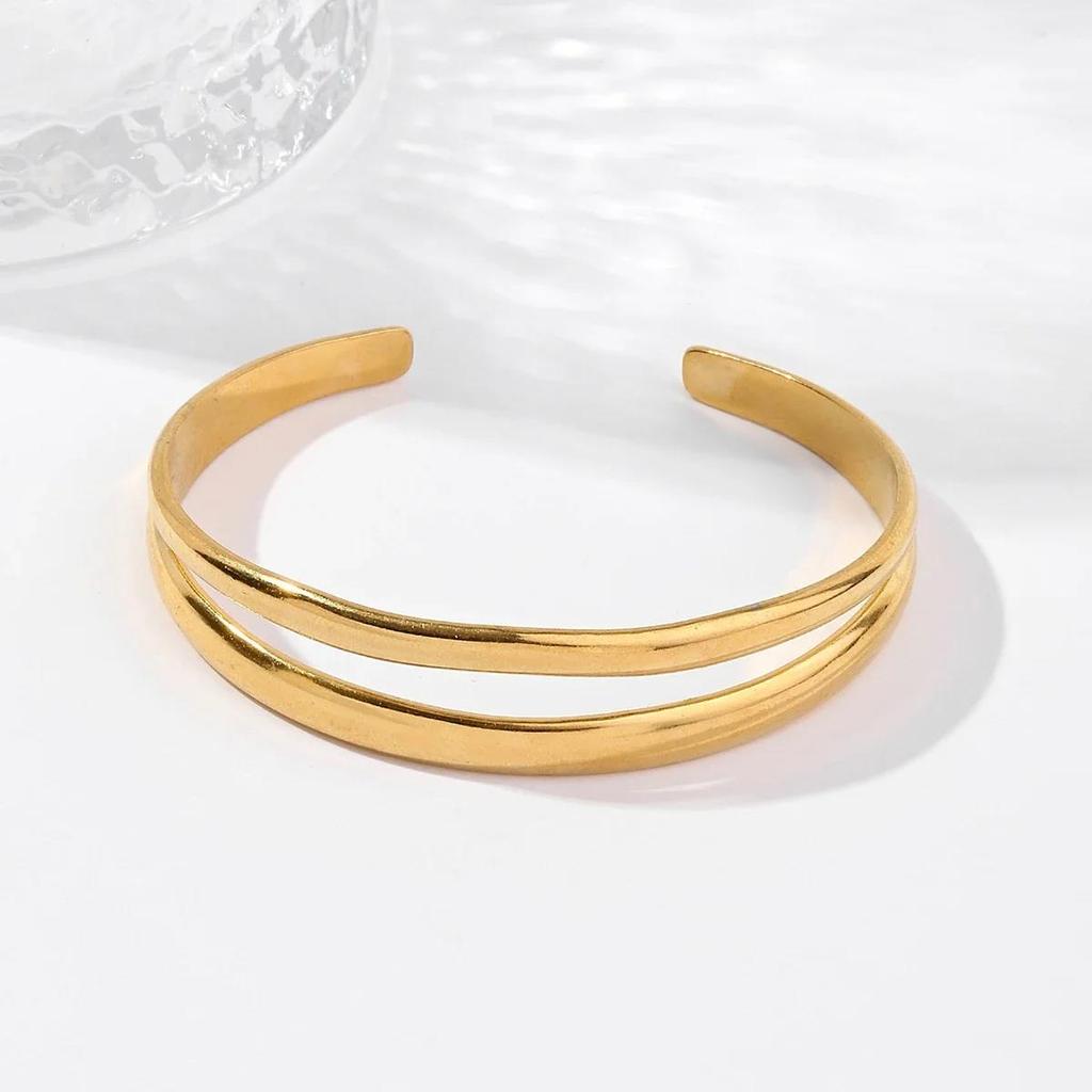 2025 New Stainless Steel Wide Bangles for Women Gold Color Double-layer Hollowing Fashion Bracelets Jewellery Accessories Gift