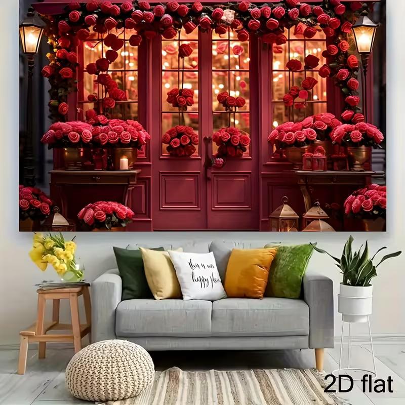 2D Red Rose Door Romantic Backdrop Valentine's Day Couple Photoshoot Background