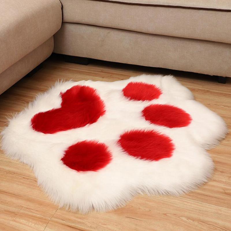 

Home Sofa Coffee Table Cute Bear Paw Shape Plush Carpet Living Room Bedroom Foot Mats Shaggy Fluffy Cat Paw Rug Bedside Carpet 45X45cm