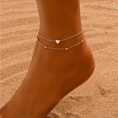 Minimalistisches Mode-Herz-Doppelschicht-Strand-Fußkettchen, Perfektes Fußkettchen für Geschenk Tägliches Tragen