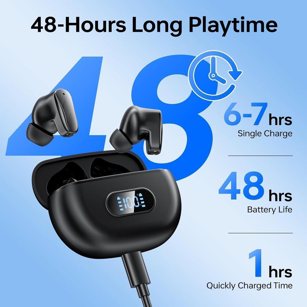 Wireless Earbuds Bluetooth Headphones 5.3 HiFi Stereo Earphones Touch Control IPX7 Waterproof Deep Bass Sports Ear Buds with Built-in Mic for Running