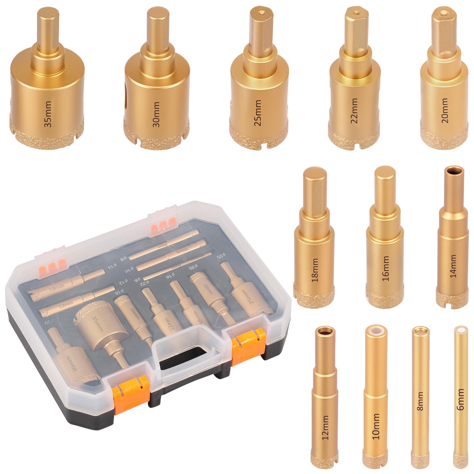 

12Pcs Incisive Diamond Drill Bits Compact High Strength Brazing Drill Bits for Porcelain Tile Ceramic Stone Granite Marble Glass