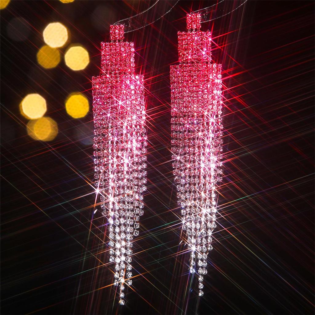 DINGKA Luxury Rhinestone Long Tassel Stud Earrings for Women