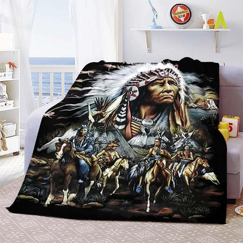 Indian Hunter Indigenous Culture Blanket Light Comfortable Flannel Blanket Quilt Bedspread Home Gift