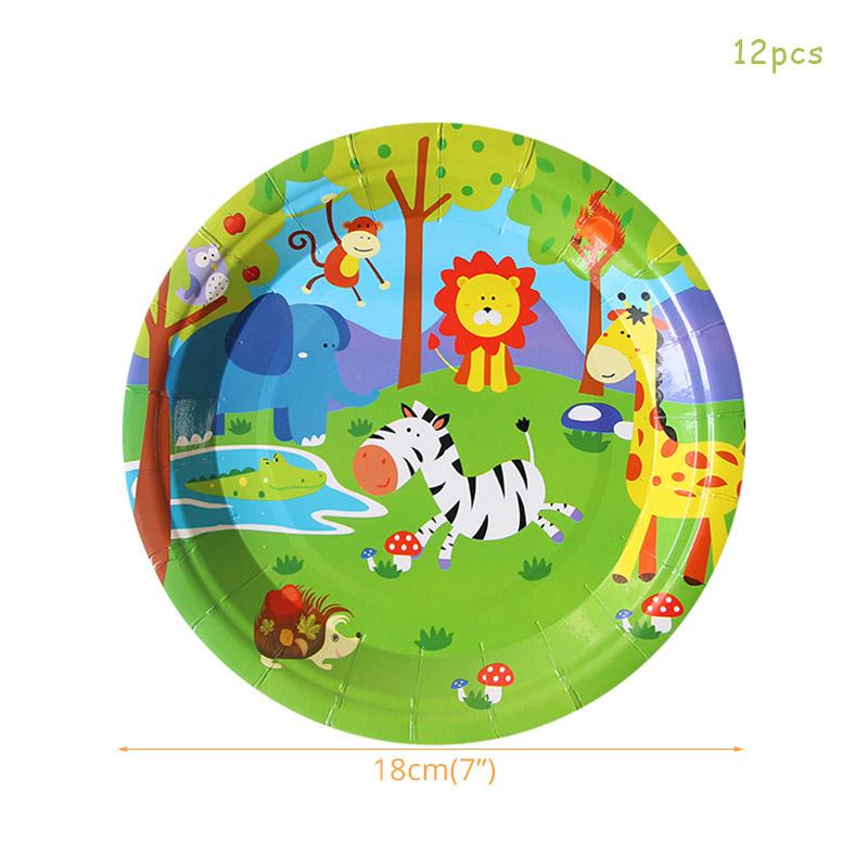 Safari Party Tableware Set Birthday Party Decoration Kids Plate Cups Hats Tablecloth Straw Animal Jungle Birthday Decor Supplies