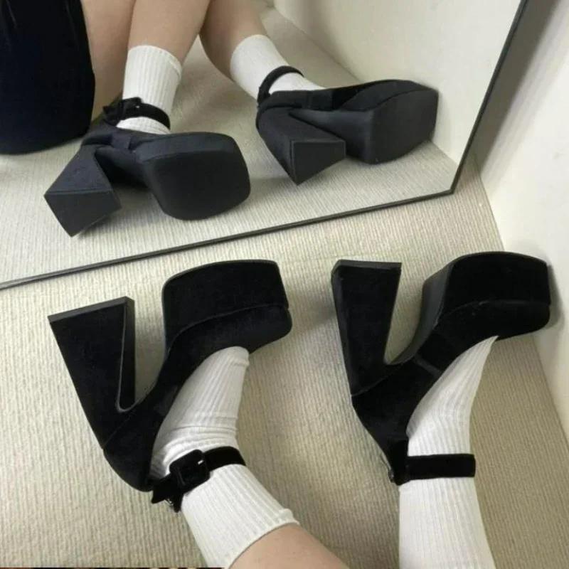 Fashion 2025 New Spring And Autumn Fashion Women's High Heels Sole Buckle Thick Heel Shallow Mouth Sexy Back Zipper Elevated Shoes