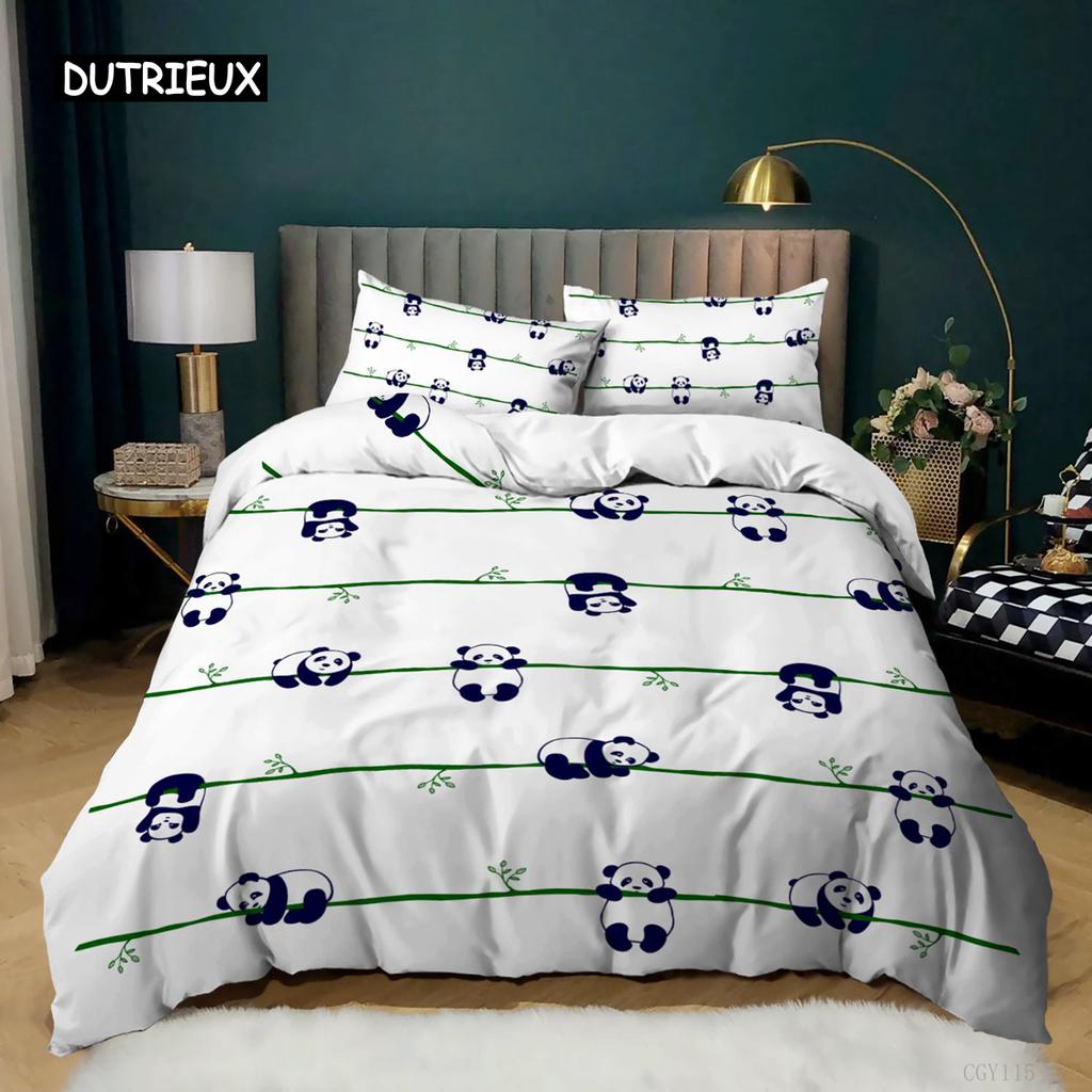 Panda Duvet Cover Cartoon Panda Printed Bedding Set For Kids Boys Girls Microfiber Cute Animal Comforter Cover 2/3Pcs Full Size