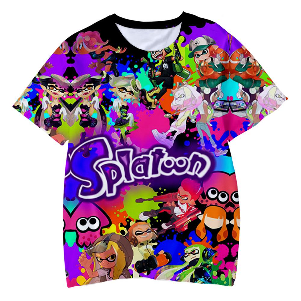 Splatoon 3 T-shirt Anime Graffiti Shooting Game Fashion Kids Casual Boys Cute Crew Neck Top