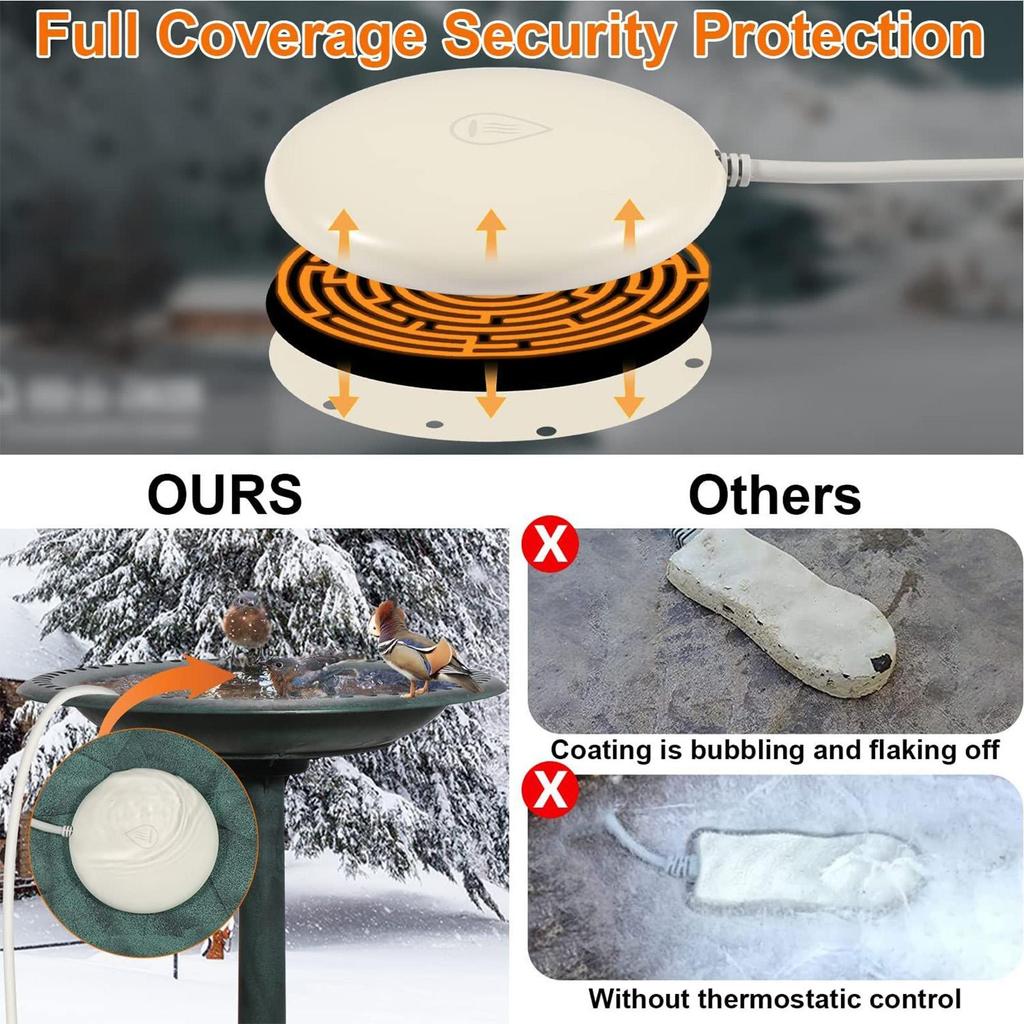 Birdbath Heater Smart Waterer Deicer For Winter Outdoors Pond Fountain Garden Lawn Patio Backyard Poultry Coop