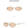 Ladies sunglasses, rimless oval sunglasses, pearl embellished sunglasses.
