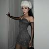 Damen Sexy ärmelloses Party Clubwear glänzendes kurzes Kleid