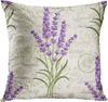 Flowers Lavender Linen Pillowcase Wedding Decorative Pillow Case For Home Pillow Cover 45X45(One Sides)