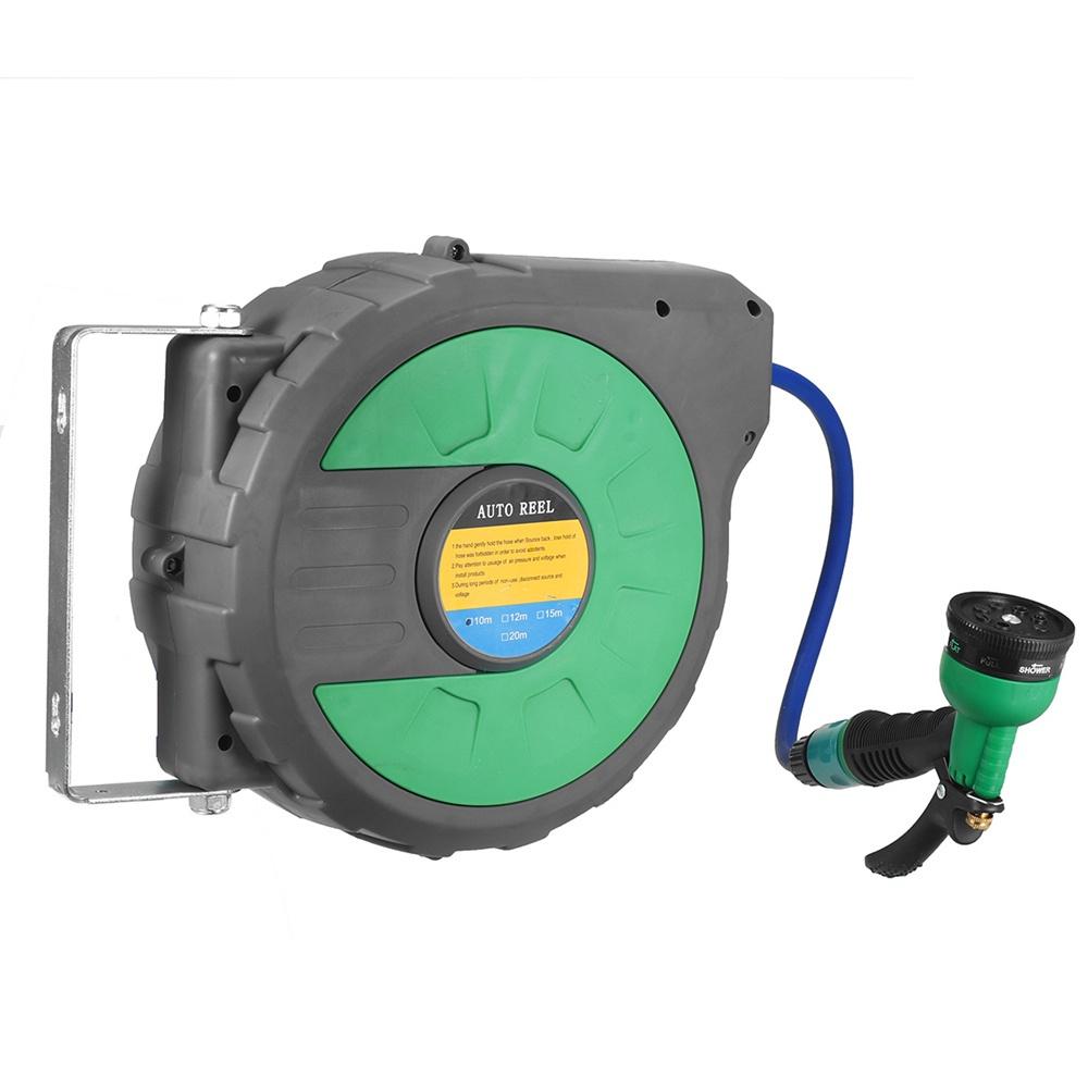 10M Spray Nozzle Automatic Reel with Sprayer Head Water Hose Reel Compact Garden Car Auto Retract 31X28cm