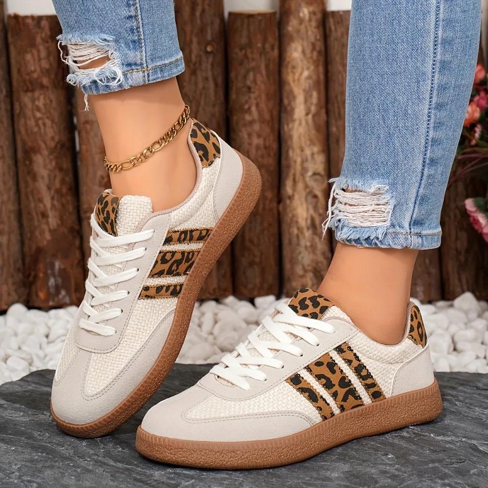 Women's Retro Leopard Print Casual Sports Shoes, Breathable Fabric, Comfortable All Year Round, Women's Sports Shoes