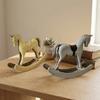 Wooden Rocking Horse Figurine Vintage Horse Statue Sculpture Home Office Living Room Bookshelf Desktop Decoration Ornament