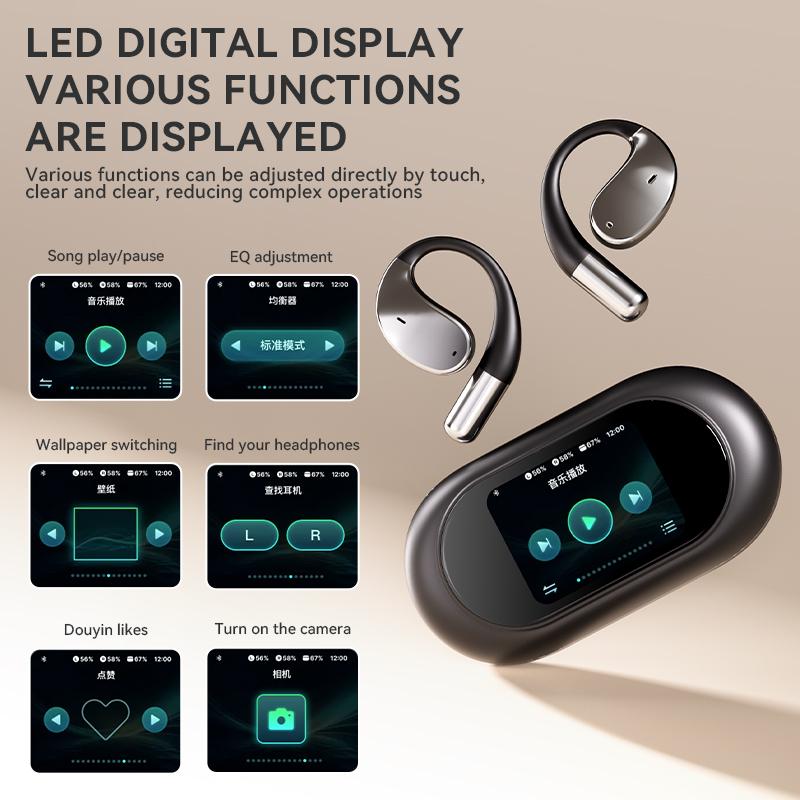 Ear-Hanging Wireless Bluetooth Headphones with Touch Screen AI Powered Real-time Translation and Effective Noise Reduction Function Earphones