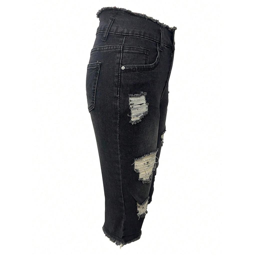 Damenjeans Retro-Farbe High-Waist-Design Cropped Jeans