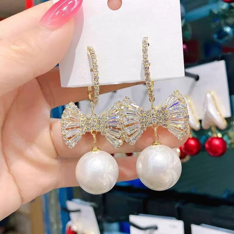 Light Luxury Bow Pearl Earrings Celebrity Style Premium Sense Personality Versatile Ear Jewelry Earrings Autumn