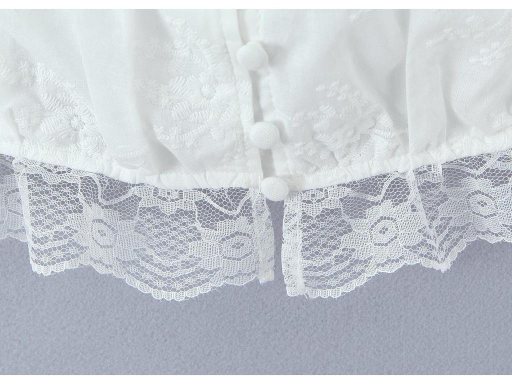 Women's Spring White Lace Cami Top & Ruffle Trim Embroidered Skirt Set