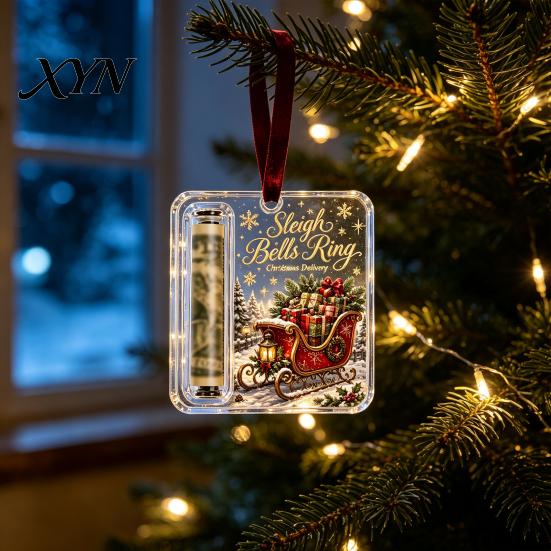 Christmas Tree Money Holder Retro Cash Pendant, Decoration, Transparent Acrylic Unique Ornament Holiday Hanging with Card Slot for Festive Party
