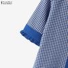 ZANZEA Women Casual V-Neck Loose 3/4 Sleeve Plaid Print Blouse