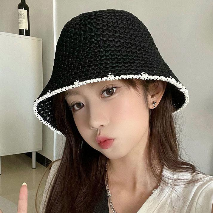 Hollow Thin Bucket Hat Women's Spring Summer Sunscreen Sunshade Basin Hat Fashion Show Small Face Breathable Bucket Hat