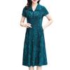 Spring Fall Floral Printed V Neck Lapel Collar Short Sleeves A-Line Midi Dress Casual Knee Length Dress for Women Middle Aged Ladies