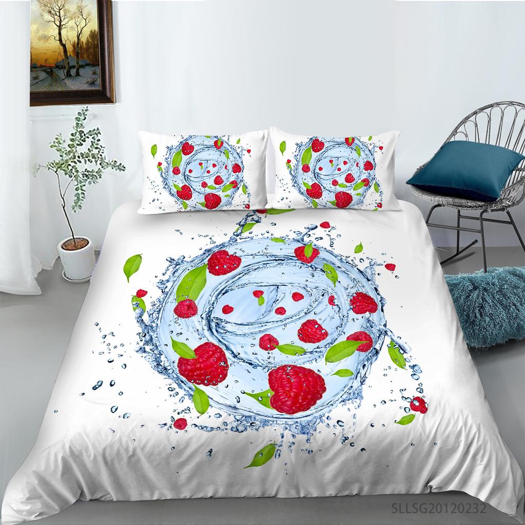 Polyester Quilt Cover Pillowcase Three-piece Berry Series Digital Printing