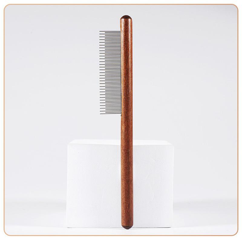 Solid Wood Handle Flea Comb: Single Row for Cats & Dogs - Removes Loose Hair & Cleans