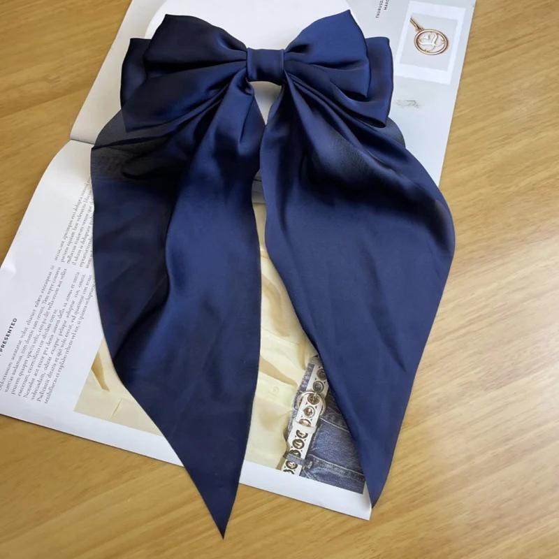 Elegant Women Bow Ribbon Hair Clip Fashion Simple Solid Satin Spring Clip Hair Pin Retro Headband Clips Girls Hair Accessories