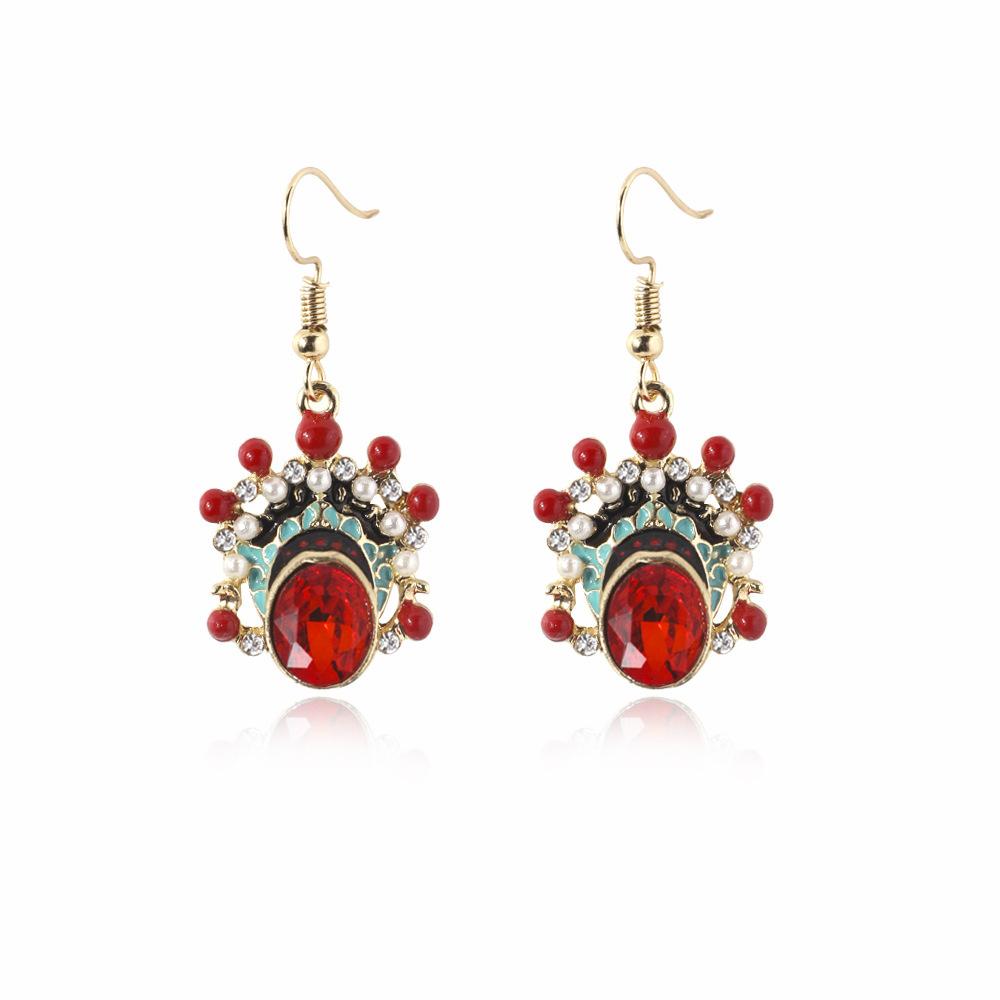 Opera Chinese Exquisite Mask Earrings With Flowing Tassels Women For