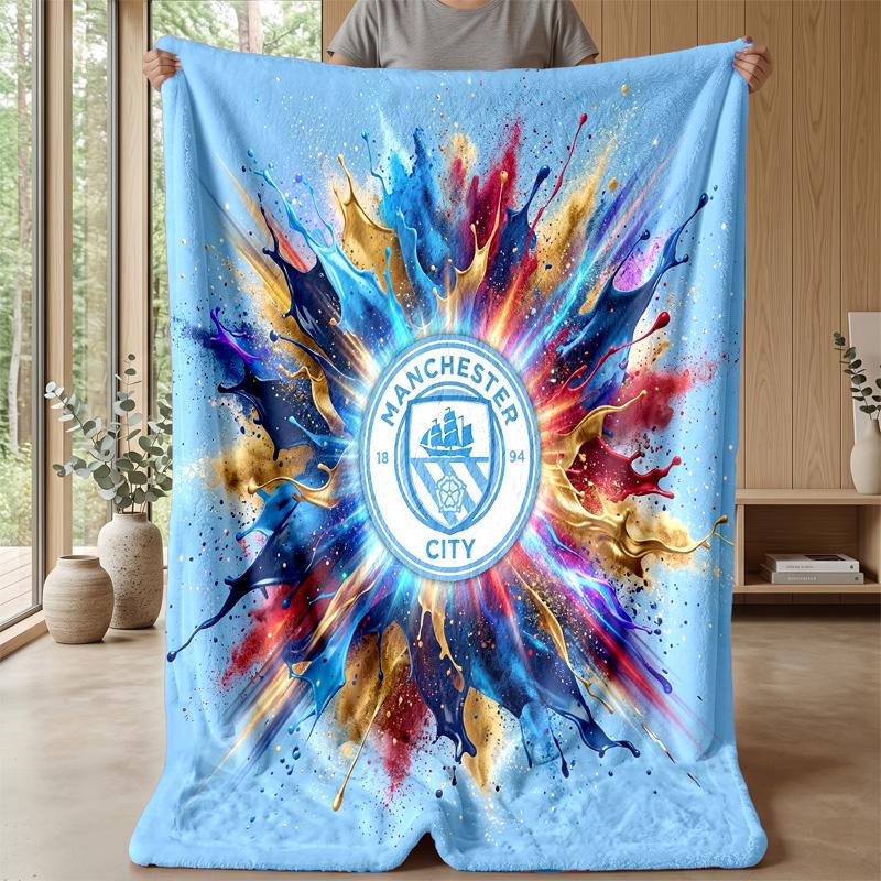 Couverture sur le thème de Manchester City Couverture douce en flanelle Couverture jetée pelucheuse Couverture douillette pour canapé et lit pour la décoration de la maison