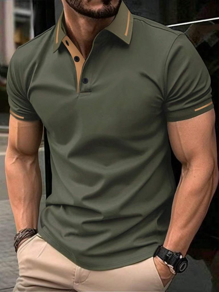 Herren Kurzarm Poloshirt, Kontrastbesatz, Lässiges Alltags Oberteil