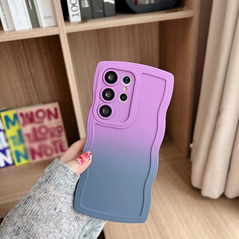 For Iphone 16 15 14 Pro Max 13 12 11 Samsung S24 S23 S21FE Gradient Double Color Case Wave Border Shockproof Phone Cover Skin Feel Shell