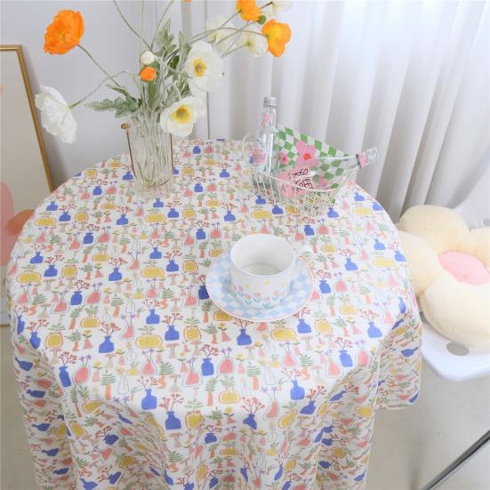 Obrus Sezonowy Letni Wodny Druk Kwiatowy Okrągły Odporny na Rozlania Odporny na Zmarszczki Pokrowiec na Stół Wystrój Domu